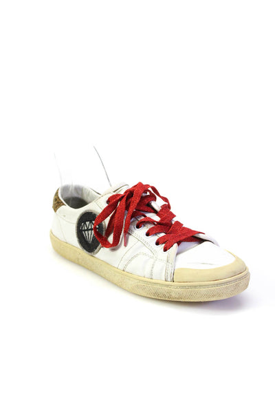 Saint Laurent Womens White Leather Red Lace Low Top Fashion Sneakers Shoes Size8