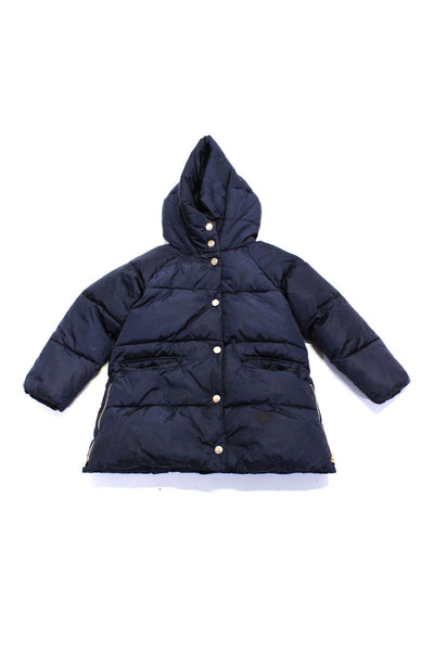 Jacadi Girls Long Sleeve Fill Zip Hooded Puffer Coat Blue Size 5