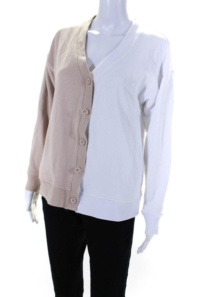 Terez Womens Cotton Two Tone V Neck Button Down Cardigan Beige White Size XS