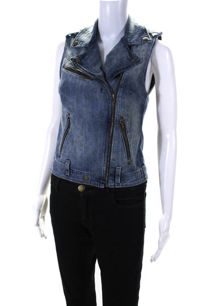 Current/Elliott Womens The Sleeveless Moto Denim Vest Jacket Blue Size 1