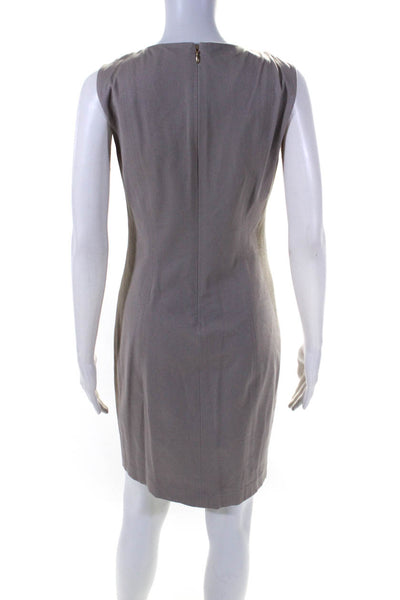 Elie Tahari Womens Back Zip Sleeveless V Neck Sheath Dress Beige Size 2