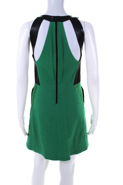 Sea New York Womens Back Zip Perforated Leather Trim Dress Green Black Size 2