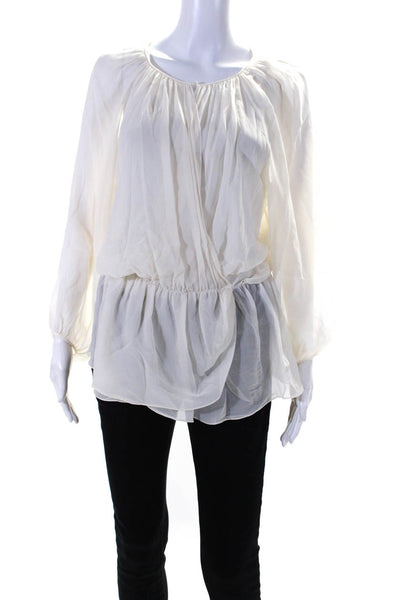Elizabeth and James Womens White Silk Sheer V-Neck Long Sleeve Blouse Top Size S