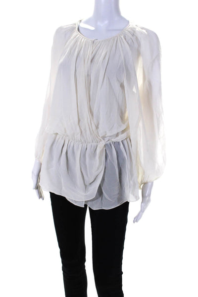 Elizabeth and James Womens White Silk Sheer V-Neck Long Sleeve Blouse Top Size S