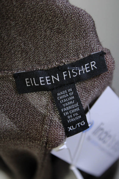 Eileen Fisher Women's Short Sleeves Open Front Cardigan Sweater Brown Size XL