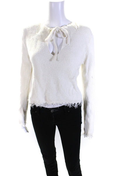 Proenza Schouler White Label Womens Knitted Fringe Tied Sweater Top White Size M