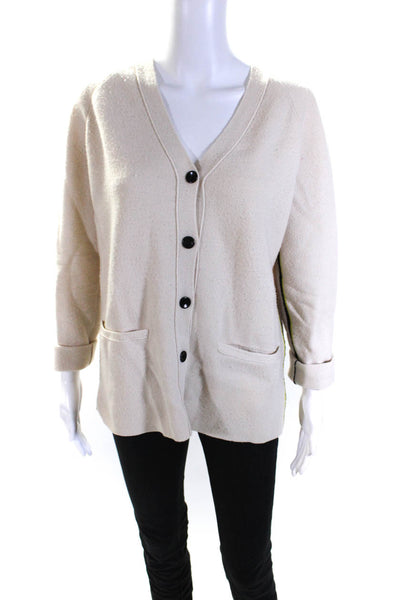 Proenza Schouler White Label Womens Wool Buttoned V-Neck Cardigan Beige Size L