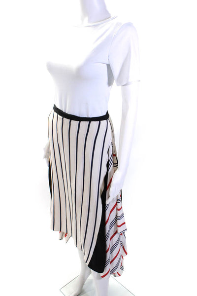 Tome Womens Silk Striped Print A-Line Zipped Midi Skirt White Size 6