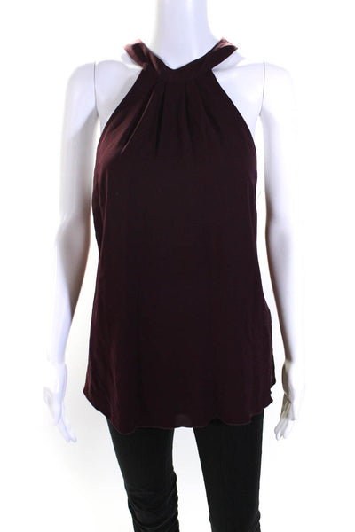 Alice + Olivia Womens Maroon Silk Mesh Tie Neck Sleeveless Blouse Top Size S