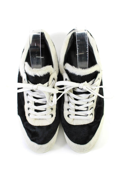 Dolce & Gabbana Womens Black/White Cow Hair Low Top Sneakers Shoes Size 3