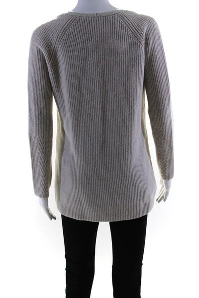 Helmut Lang Womens Wool Ribbed Textured V-Neck Long Sleeve Sweater Beige Size XS