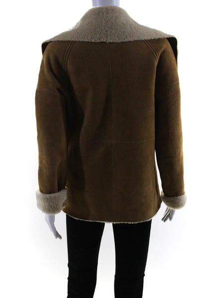 Vince Womens Sherling Sheep Snap Buttoned Long Sleeve Jacket Brown Size XS