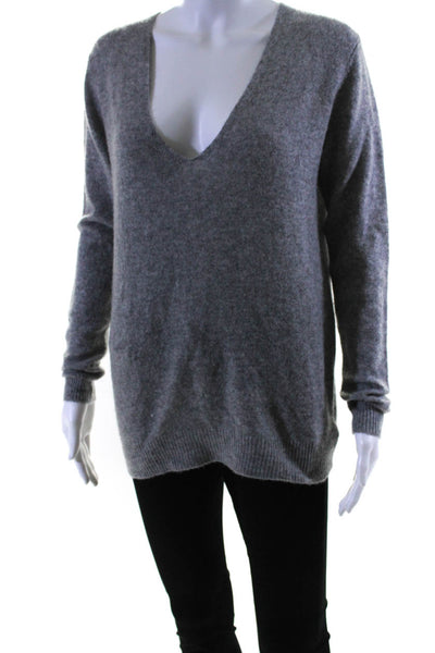 Theory Womens Cashmere Textured V-Neck Long Sleeve Pullover Sweater Gray Size M