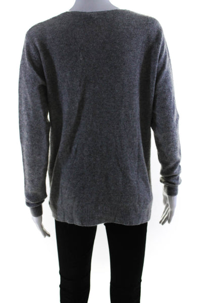 Theory Womens Cashmere Textured V-Neck Long Sleeve Pullover Sweater Gray Size M