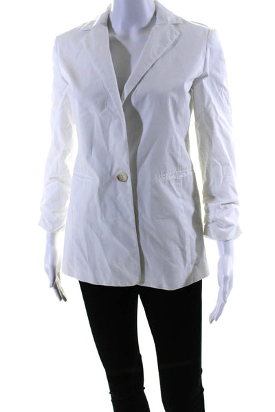 Michael Michael Kors Womens Cotton Button Ruched Long Sleeve Blazer White Size 0