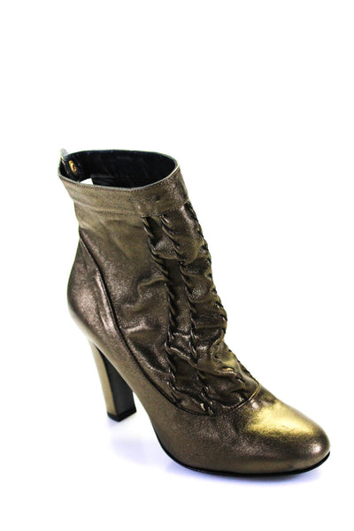Jill Stuart Womens Metallic Woven Darted Snap Button Ankle Boots Gold Size EUR39