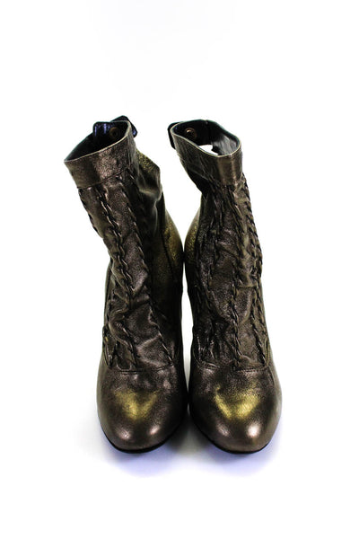 Jill Stuart Womens Metallic Woven Darted Snap Button Ankle Boots Gold Size EUR39