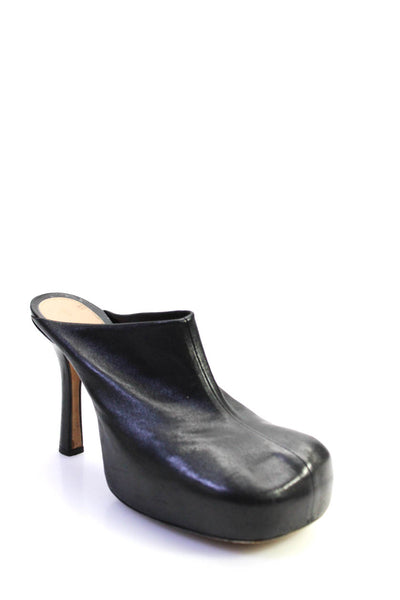 Bottega Veneta Womens Black Leather Platform High Heels Mules Shoes Size 9
