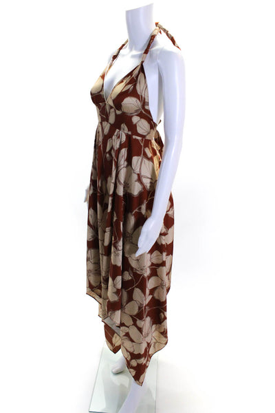 Alexis Womens Brown Floral Print V-Neck Sleeveless Hi-Low Dress Size XS