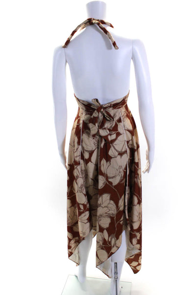 Alexis Womens Brown Floral Print V-Neck Sleeveless Hi-Low Dress Size XS