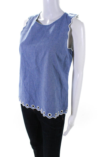 J Crew Womens Cotton Grommet Studded Hem Zipped Sleeveless Tank Top Blue Size 4