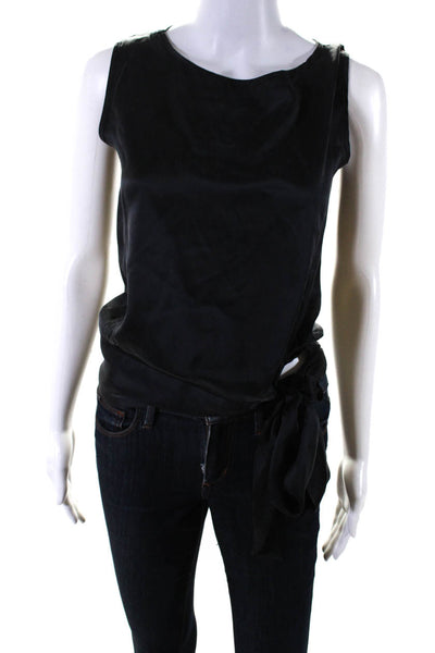 Amanda Uprichard Women's Round Neck Sleeveless Tie Waist Blouse Black Size S