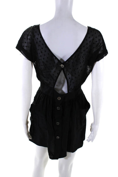 Myne Women's V-Neck Short Sleeves Cut-Out Button Up Mini Dress Black Size 2