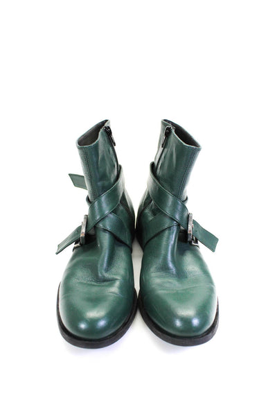 Andrea Carrano Womens Leather Strappy Round Toe Mid-Calf Boots Green Size 40 10