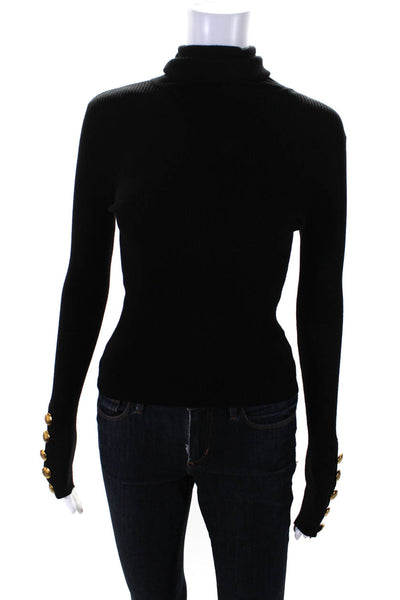 ALC Womens Ribbed Slim Buttoned Long Sleeved Turtleneck Sweater Black Size XS