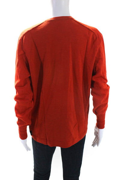 Hermes Womens Orange Graphic Silk Wool Crew Neck Cardigan Sweater Top Size 38