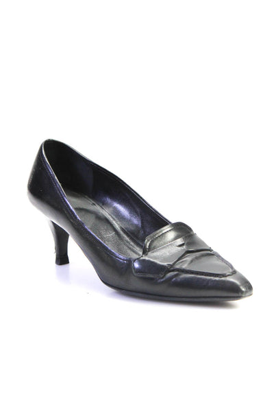 Prada Womens Leather Pointed Apron Toe Slip-On Cone Heels Pumps Black Size 9