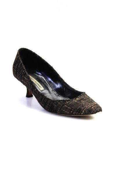 Manolo Blahnik Womens Striped Print Slip-On Spool Heels Pumps Black Size EUR39.5