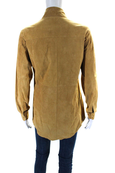 In Transit Womens Suede Collared Long Sleeve Button Down Shirt Yellow Size XS