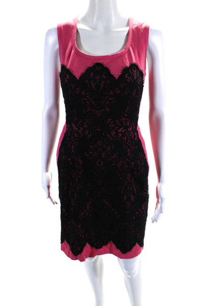 Nanette Lepore Womens Lace Detail Sleeveless Sheath Dress Pink Black Size 8
