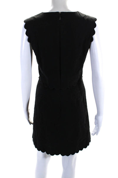 Rebecca Taylor Womens Scallop Trim A Line Dress Black Cotton Size 6