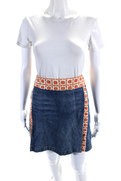 Dolce & Gabbana Womens Denim Mini Skirt Blue Orange Cotton Size EUR 42