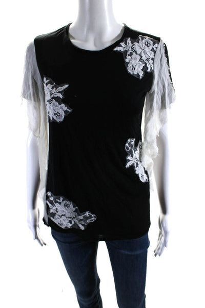 RED Valentino Womens Lace Detail Short Sleeves Blouse Black White Size Medium