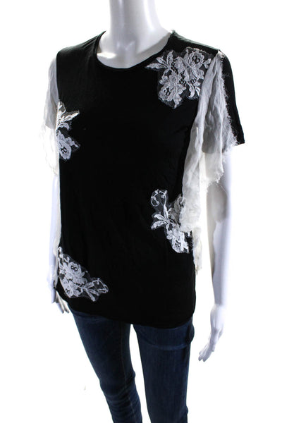 RED Valentino Womens Lace Detail Short Sleeves Blouse Black White Size Medium