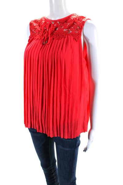 Ted Baker London Womens Pleated Crochet Key Hole Neck Tank Top  Red Size 1