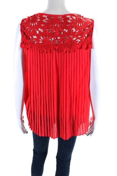 Ted Baker London Womens Pleated Crochet Key Hole Neck Tank Top  Red Size 1
