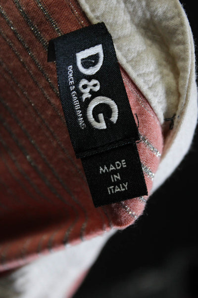 D&G Dolce & Gabbana Womens Striped Half Button Blouse Pink Silver Size Medium