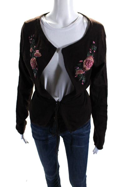 Moschino Cheap & Chic Womens Floral Beaded Cardigan Sweater Brown Size 12