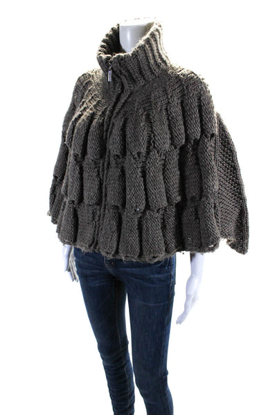 Roberto Cavalli Womens Short Sleeves Poncho Turtleneck Sweater Gray Size Large