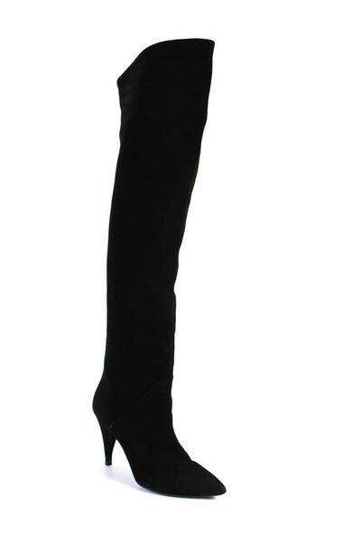 Saint Laurent wOMWomens Slip On Cone Heel Pointed Toe Knee High Boots Black 38