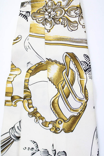 Hermes Mens Abstract Printed Silk Cummerbund White Brown Size 42
