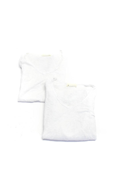 Dana Ashkenazi Womens Scoop Neck Linen Tee Shirts White Size Large Lot 2
