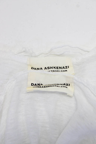 Dana Ashkenazi Womens Scoop Neck Linen Tee Shirts White Size Large Lot 2