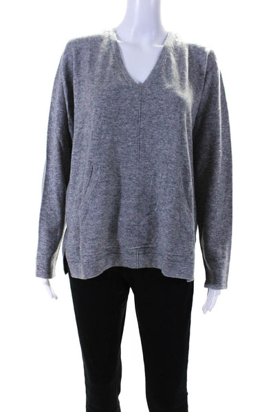 Repeat Womens Wool Knit Split Hem Long Sleeve V-Neck Tunic Sweater Gray Size S