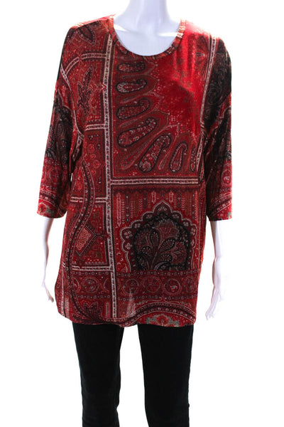 Etro Milano Womens Jersey Knit Paisley Print 3/4 Sleeve Shirt Top Red Size 44