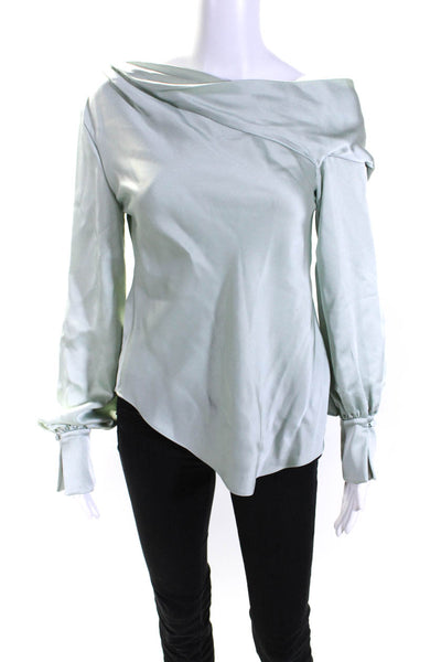 Jonathan Simkhai Womens Asymmetrical Neck Long Sleeved Blouse Mint Green Size XS